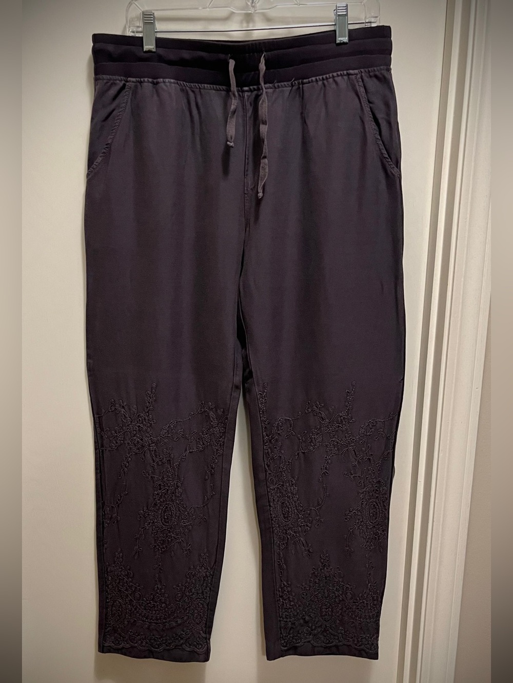 XCVI Charcoal Gray Embroidered Drawstring Joggers